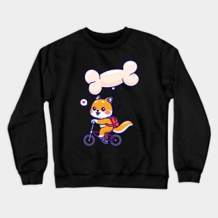 Cute Shiba Inu Dog Riding Bicycle With Bone Balloon Cartoon Crewneck Sweatshirt